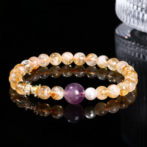 Pulseira da Prosperidade em Citrino Natural e Ametista Pulseira da Prosperidade em Citrino Natural e Ametista