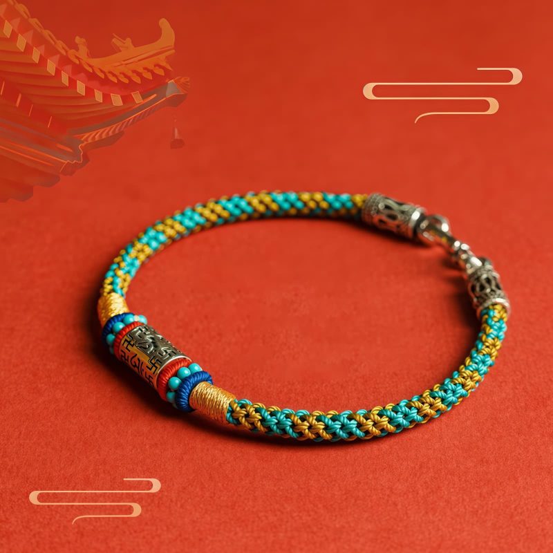 Colorful Tibetan 925 Silver Six True Words Bracelet Colorful Tibetan 925 Silver Six True Words Bracelet