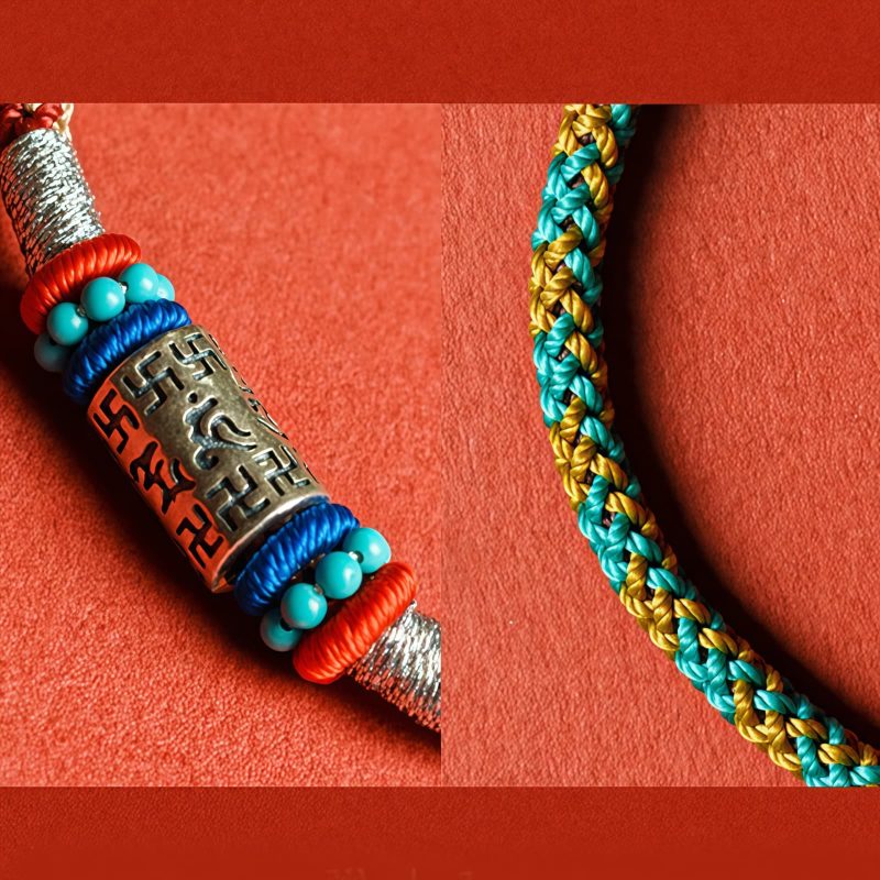 Colorful Tibetan 925 Silver Six True Words Bracelet Colorful Tibetan 925 Silver Six True Words Bracelet