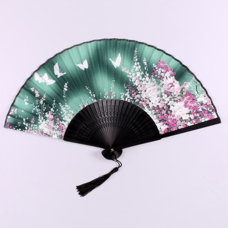 Handheld Bamboo Folding Fan with Butterfly Flowers Handheld Bamboo Folding Fan with Butterfly Flowers