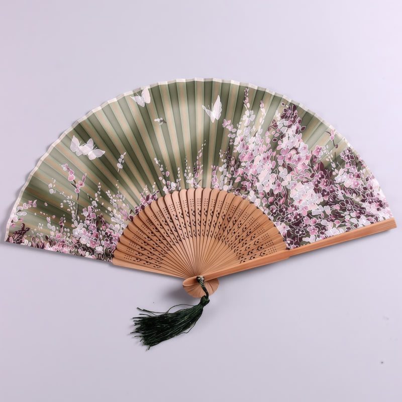 Handheld Bamboo Folding Fan with Butterfly Flowers Handheld Bamboo Folding Fan with Butterfly Flowers