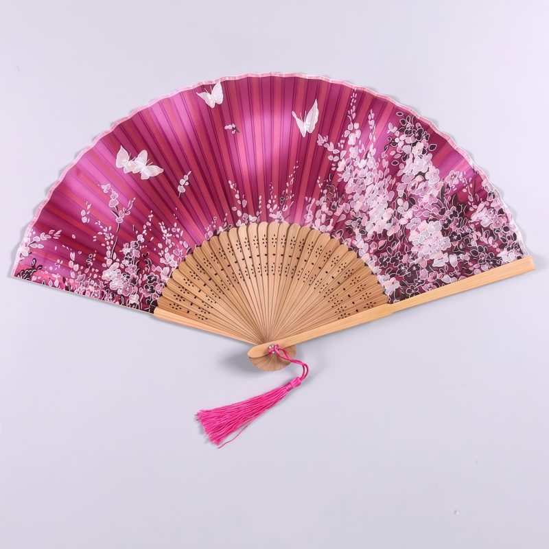 Handheld Bamboo Folding Fan with Butterfly Flowers Handheld Bamboo Folding Fan with Butterfly Flowers