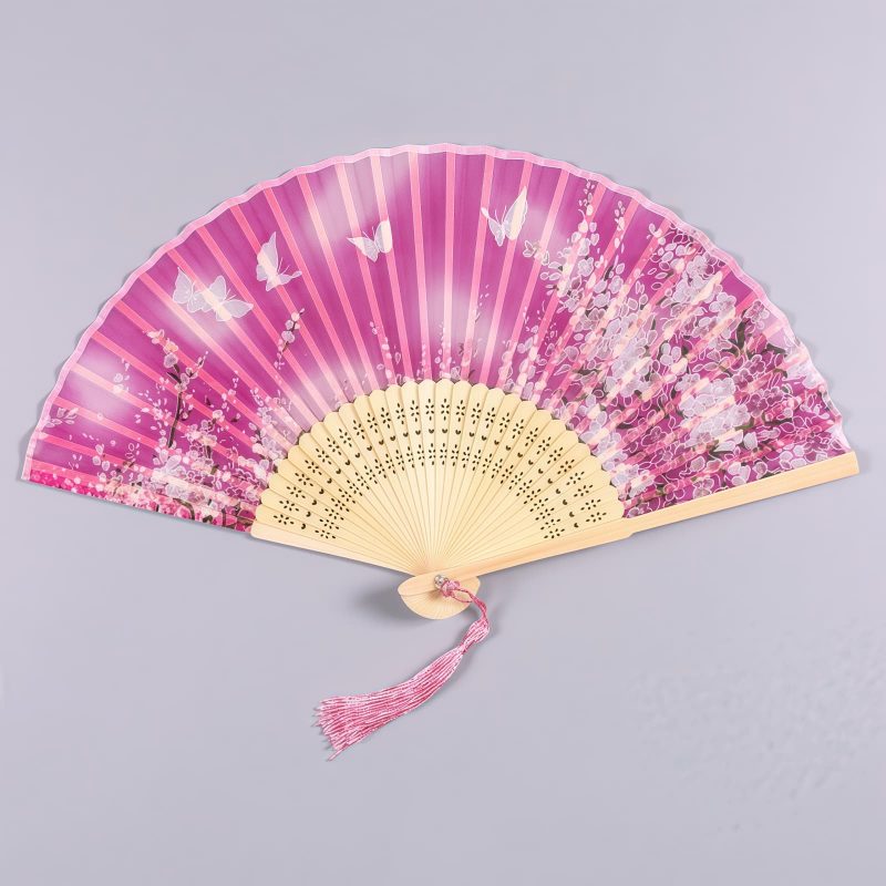 Handheld Bamboo Folding Fan with Butterfly Flowers Handheld Bamboo Folding Fan with Butterfly Flowers