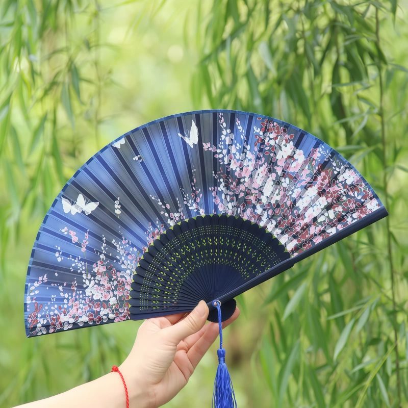 Handheld Bamboo Folding Fan with Butterfly Flowers Handheld Bamboo Folding Fan with Butterfly Flowers