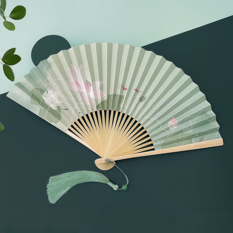 Lotus Koi Fish Bamboo Folding Fan Lotus Koi Fish Bamboo Folding Fan