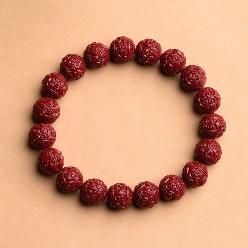Natural Cinnabar Om Mani Padme Hum Bracelet