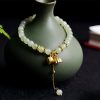Natural Hetian Jade Lotus Charm Bracelet Natural Hetian Jade Lotus Charm Bracelet