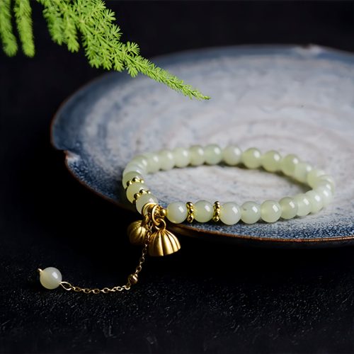 Natural Hetian Jade Lotus Charm Bracelet Natural Hetian Jade Lotus Charm Bracelet