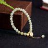 Natural Hetian Jade Lotus Charm Bracelet Natural Hetian Jade Lotus Charm Bracelet