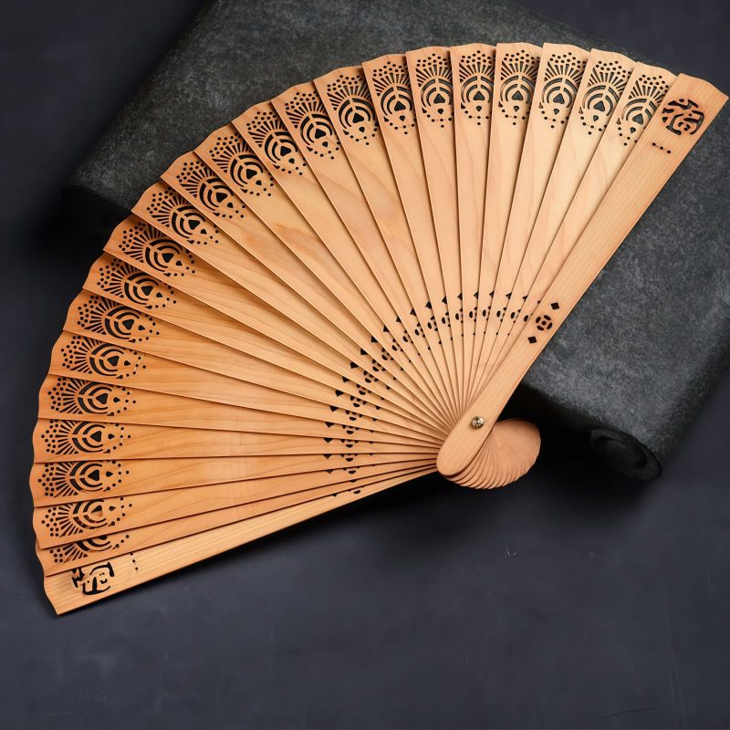 Thuja Wood Auspicious Clouds Folding Fan Thuja Wood Auspicious Clouds Folding Fan