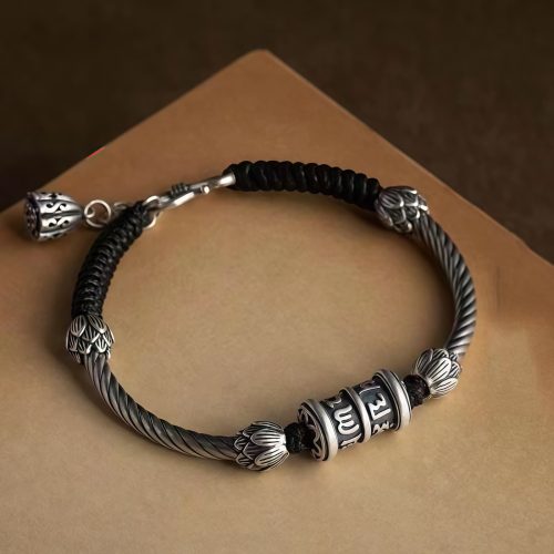 Pulseira Tibetana de Cobre Flor de Lótus com Mantra Om Mani Padme Hum