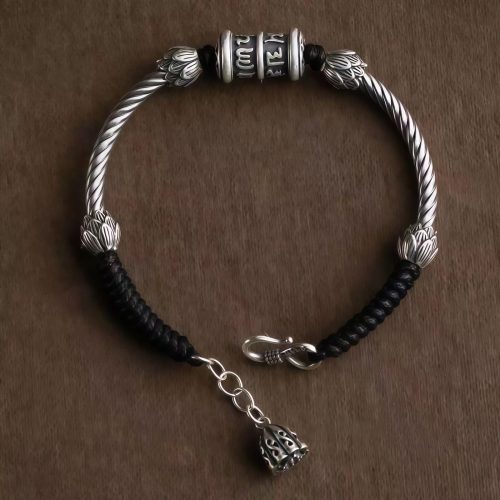 Pulseira Tibetana de Cobre Flor de Lótus com Mantra Om Mani Padme Hum