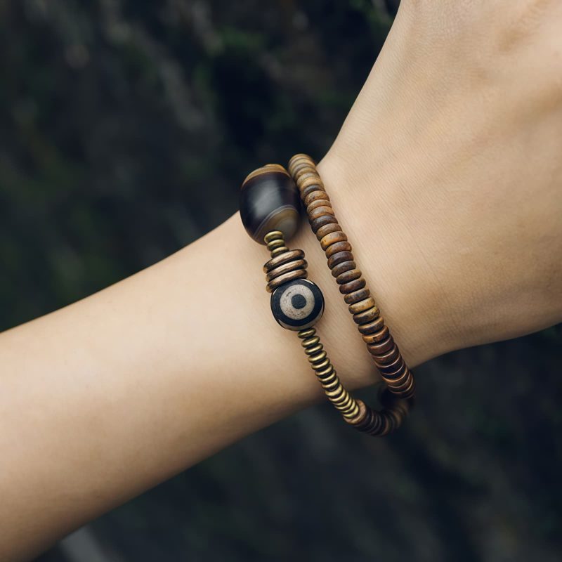 Tibetan Dzi Bead Double Wrap Calm Bracelet Tibetan Dzi Bead Double Wrap Calm Bracelet