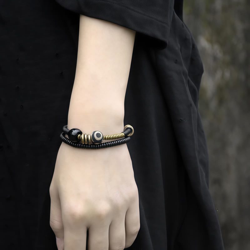 Tibetan Dzi Bead Double Wrap Calm Bracelet Tibetan Dzi Bead Double Wrap Calm Bracelet