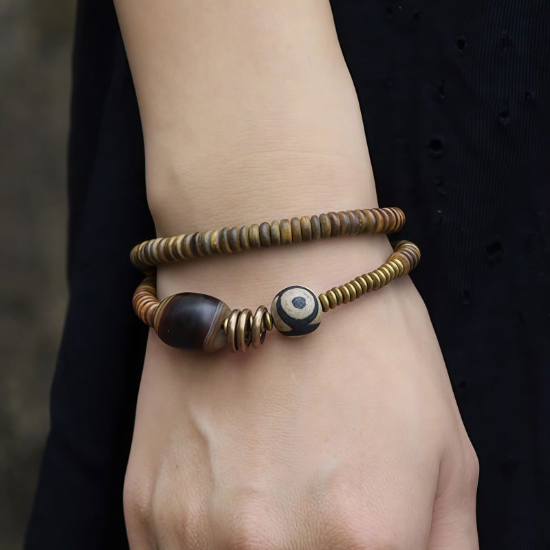 Tibetan Dzi Bead Double Wrap Calm Bracelet Tibetan Dzi Bead Double Wrap Calm Bracelet