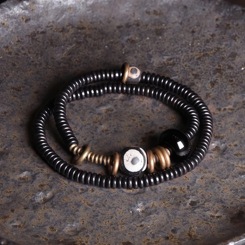 Tibetan Dzi Bead Double Wrap Calm Bracelet Tibetan Dzi Bead Double Wrap Calm Bracelet
