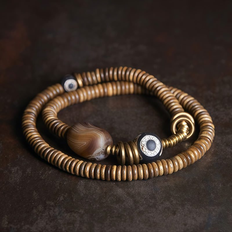 Tibetan Dzi Bead Double Wrap Calm Bracelet Tibetan Dzi Bead Double Wrap Calm Bracelet