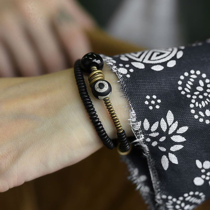 Tibetan Dzi Bead Double Wrap Calm Bracelet Tibetan Dzi Bead Double Wrap Calm Bracelet