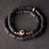 Tibetan Three-eyed Dzi Bead Lava Rock Protection Bracelet Tibetan Three-eyed Dzi Bead Lava Rock Protection Bracelet
