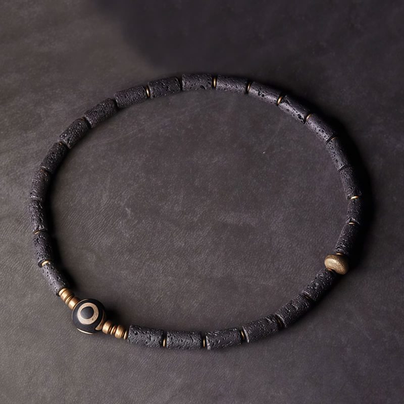 Tibetan Three-eyed Dzi Bead Lava Rock Protection Bracelet Tibetan Three-eyed Dzi Bead Lava Rock Protection Bracelet