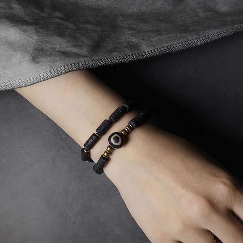 Tibetan Three-eyed Dzi Bead Lava Rock Protection Bracelet Tibetan Three-eyed Dzi Bead Lava Rock Protection Bracelet