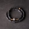 Tibetan Three-eyed Dzi Bead Lava Rock Protection Bracelet Tibetan Three-eyed Dzi Bead Lava Rock Protection Bracelet