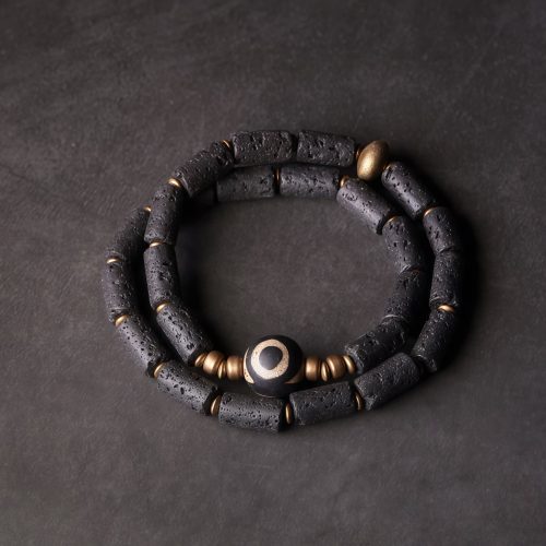 Tibetan Three-eyed Dzi Bead Lava Rock Protection Bracelet