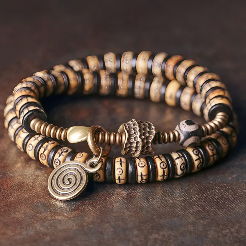 Pulsera Tibetana de Hueso de Yak y Madera de Ébano Tibetan Yak Bone Ebony Wood Power Bracelet