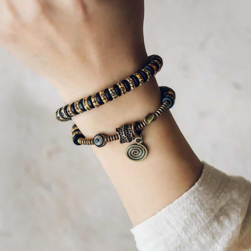 Pulsera Tibetana de Hueso de Yak y Madera de Ébano Tibetan Yak Bone Ebony Wood Power Bracelet