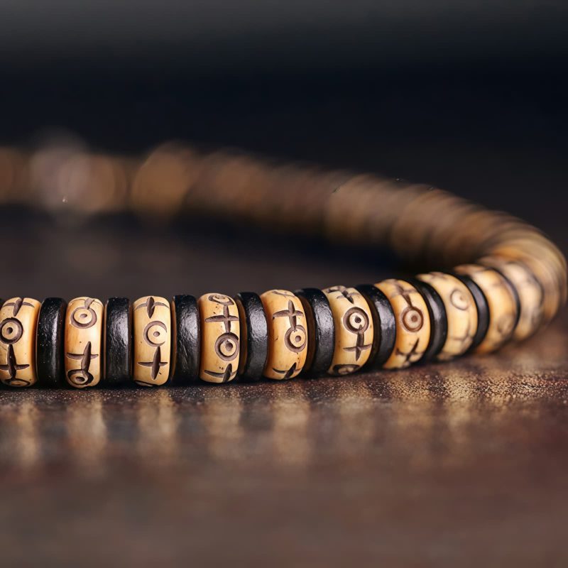 Pulsera Tibetana de Hueso de Yak y Madera de Ébano Tibetan Yak Bone Ebony Wood Power Bracelet