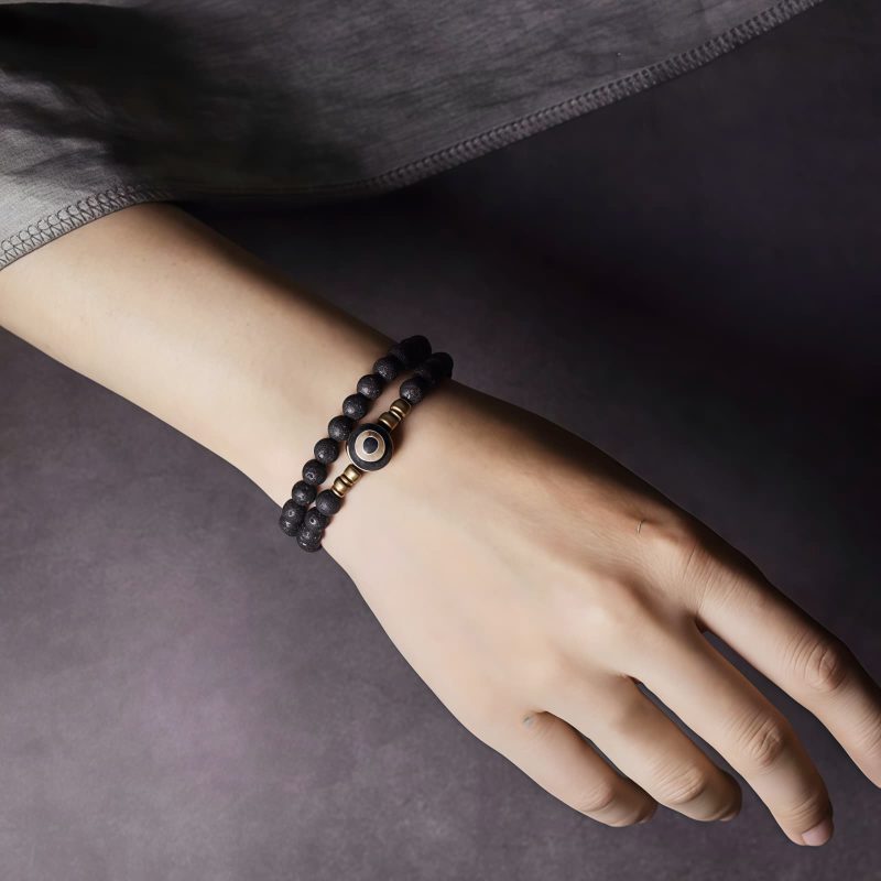 Vintage Lava Rock Healing Bracelet with Three-eyed Dzi Bead Vintage Lava Rock Healing Bracelet with Three-eyed Dzi Bead
