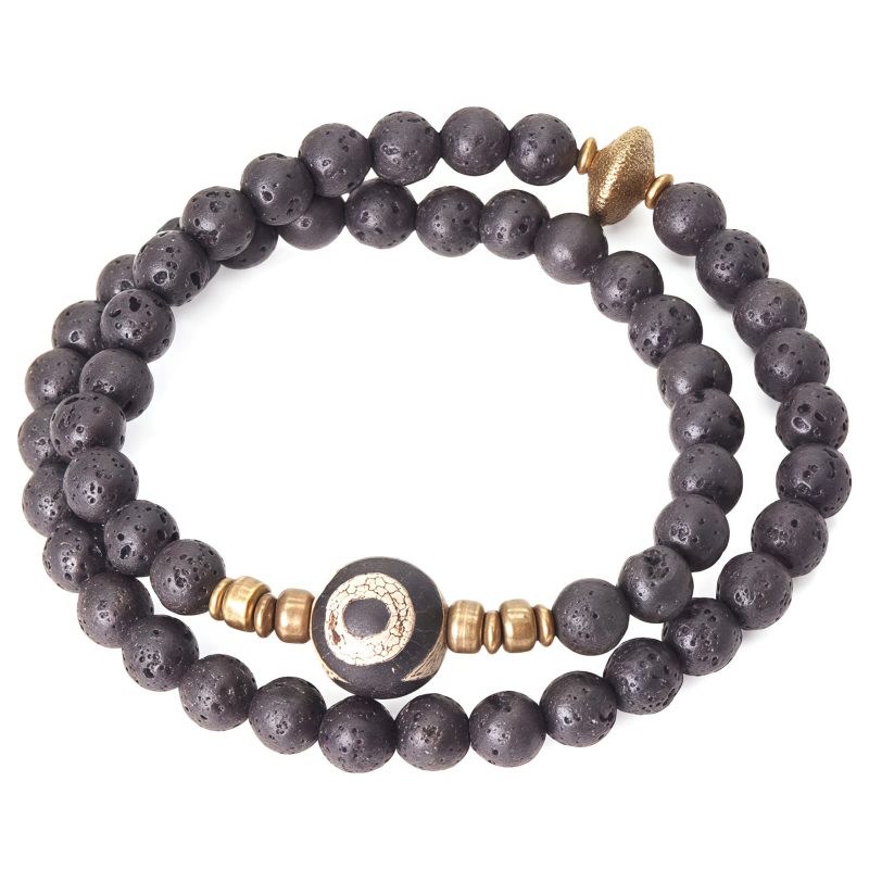 Vintage Lava Rock Healing Bracelet with Three-eyed Dzi Bead Vintage Lava Rock Healing Bracelet with Three-eyed Dzi Bead