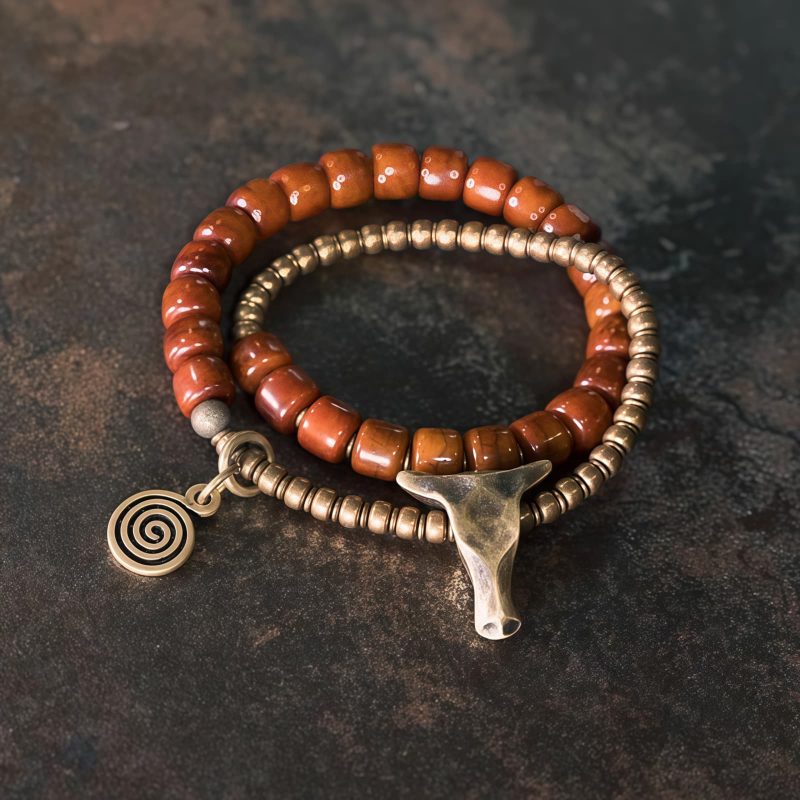Yak Bone Tibetan Strength Bracelet with Copper Pendant Yak Bone Tibetan Strength Bracelet with Copper Pendant
