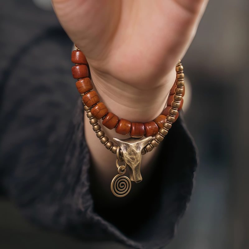 Yak Bone Tibetan Strength Bracelet with Copper Pendant Yak Bone Tibetan Strength Bracelet with Copper Pendant