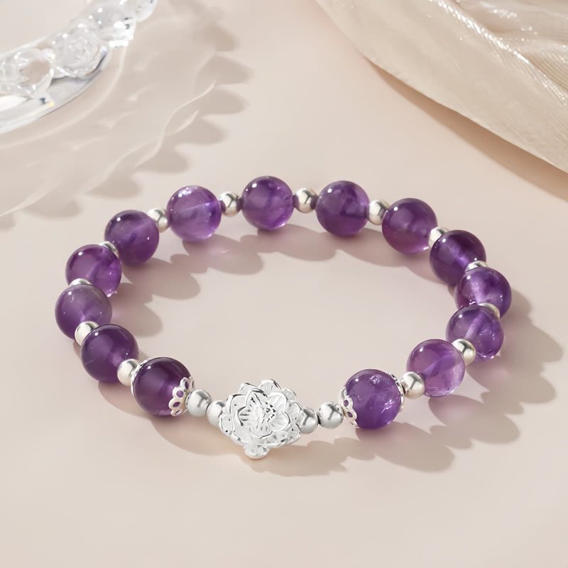 925 Silver Natural Amethyst Lotus Bracelet 925 Silver Natural Amethyst Lotus Bracelet