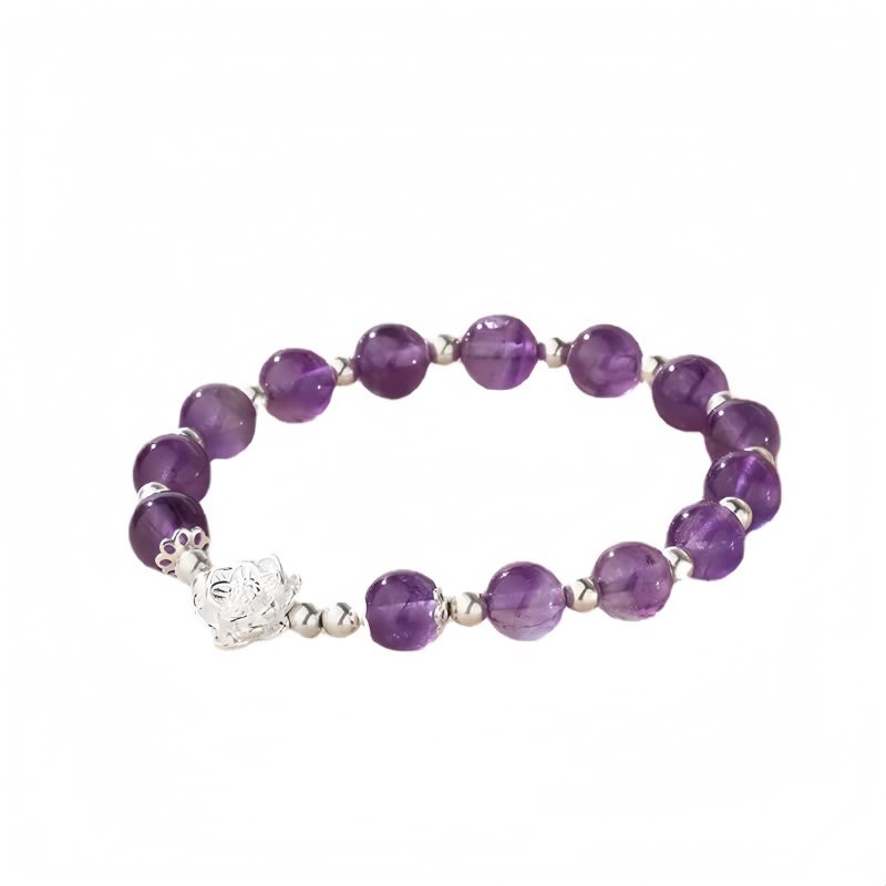 925 Silver Natural Amethyst Lotus Bracelet 925 Silver Natural Amethyst Lotus Bracelet