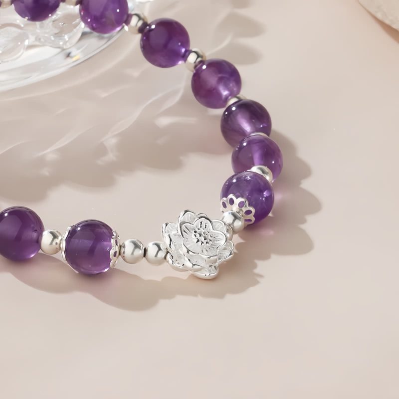 925 Silver Natural Amethyst Lotus Bracelet 925 Silver Natural Amethyst Lotus Bracelet