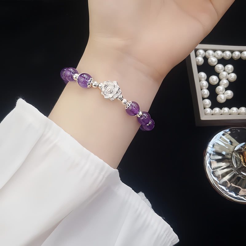 925 Silver Natural Amethyst Lotus Bracelet 925 Silver Natural Amethyst Lotus Bracelet