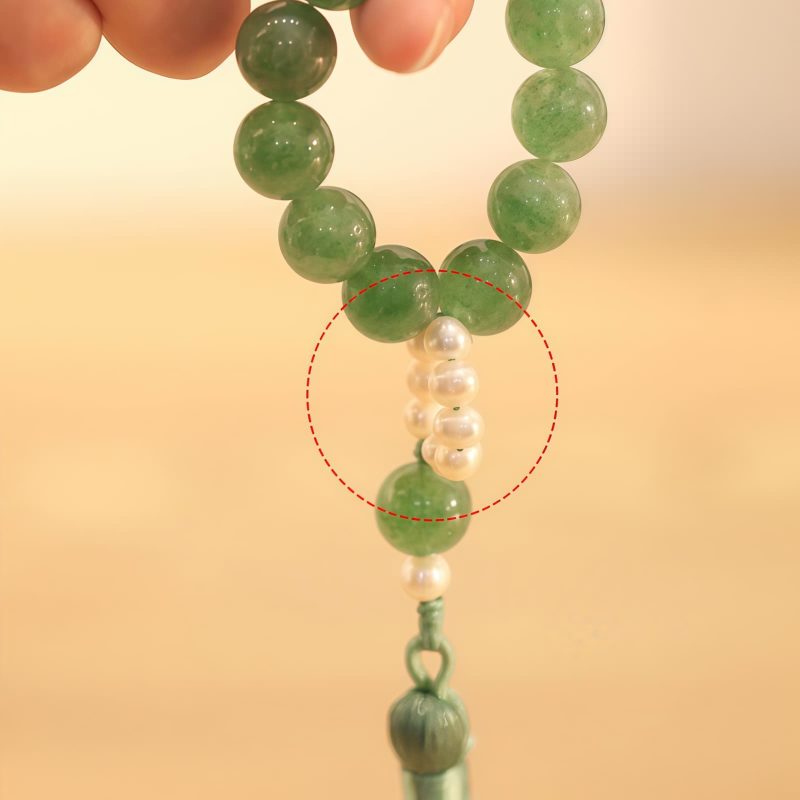 Green Strawberry Quartz Pearl Wrist Mala Green Strawberry Quartz Pearl Wrist Mala
