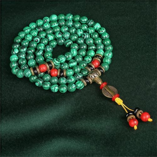 Colar Mala Tibetana de Malaquita com 108 Contas Colar Mala Tibetana de Malaquita com 108 Contas