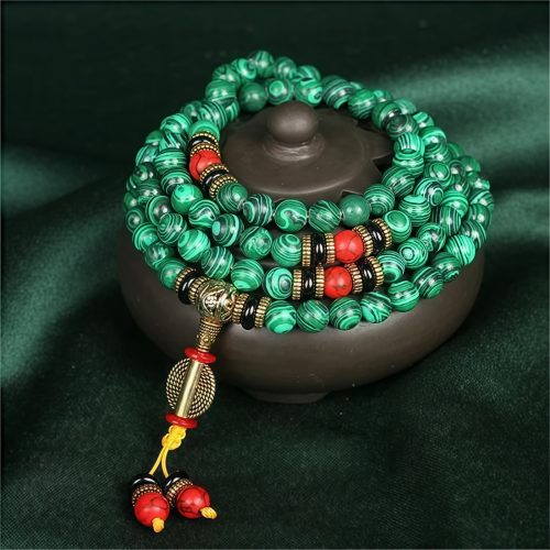 Colar Mala Tibetana de Malaquita com 108 Contas Colar Mala Tibetana de Malaquita com 108 Contas