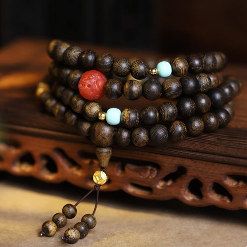 Turquoise Agarwood Meditation Bracelet with 108 Beads