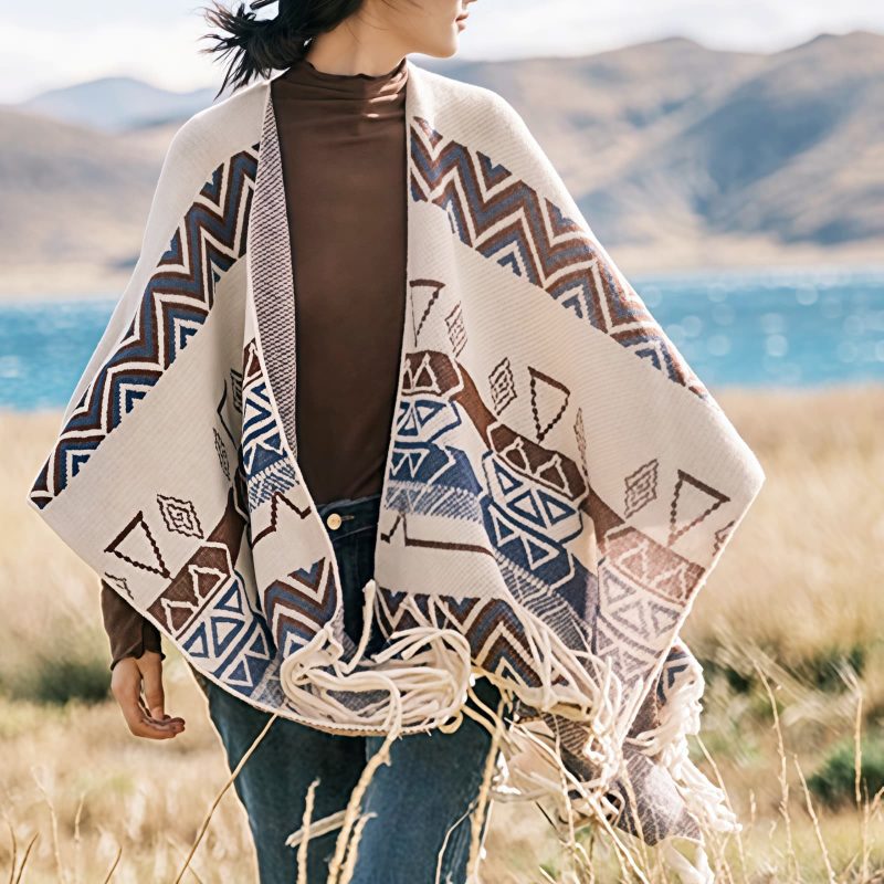 Chal Tibetano de Rayas Onduladas: Calidez y Estilo Étnico Tibetan Wave Stripe Cozy Scarf - 15