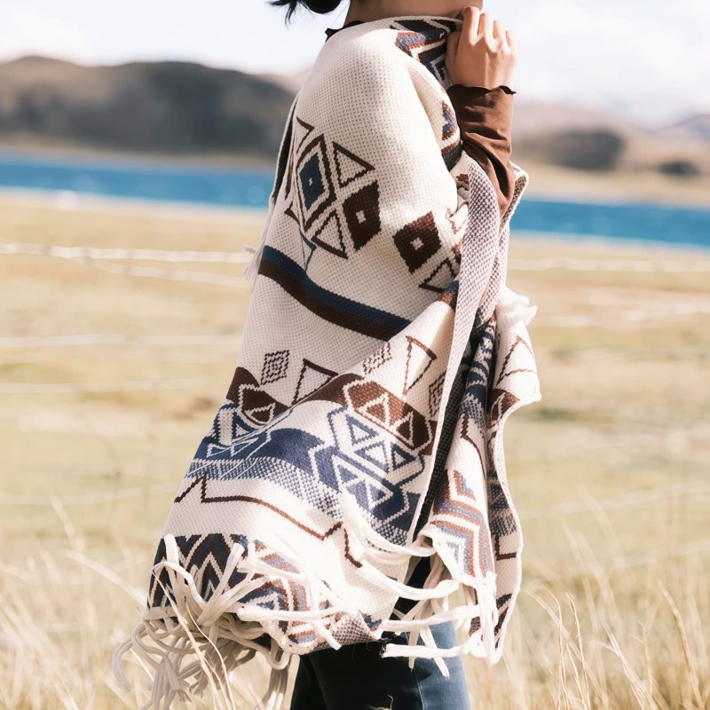 Chal Tibetano de Rayas Onduladas: Calidez y Estilo Étnico Tibetan Wave Stripe Cozy Scarf - 7