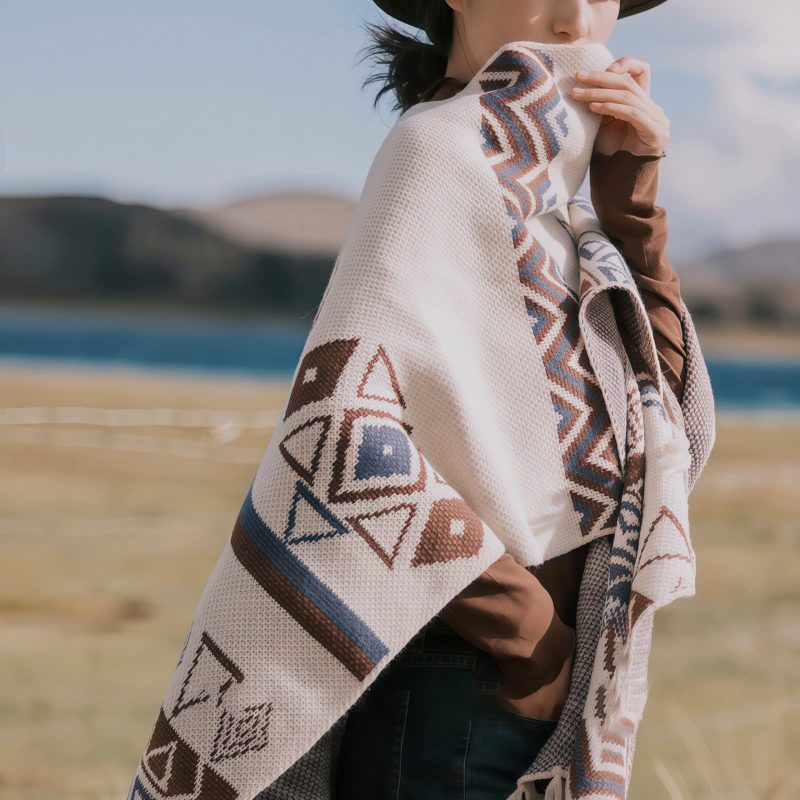 Chal Tibetano de Rayas Onduladas: Calidez y Estilo Étnico Tibetan Wave Stripe Cozy Scarf - 8