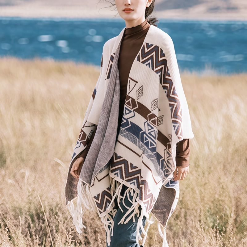 Chal Tibetano de Rayas Onduladas: Calidez y Estilo Étnico Tibetan Wave Stripe Cozy Scarf - 13