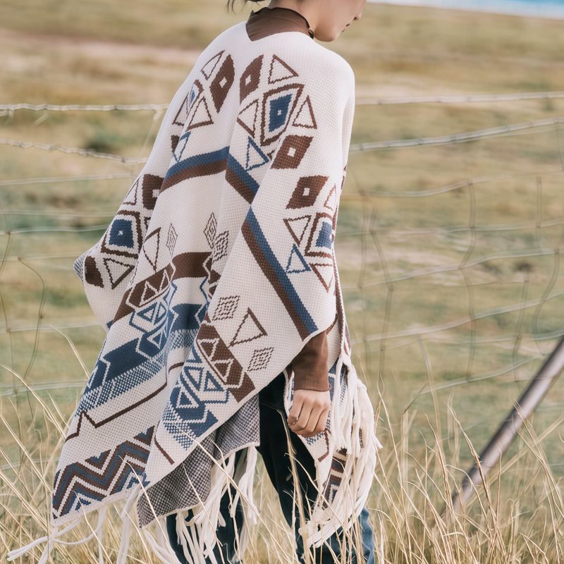 Chal Tibetano de Rayas Onduladas: Calidez y Estilo Étnico Tibetan Wave Stripe Cozy Scarf - 5