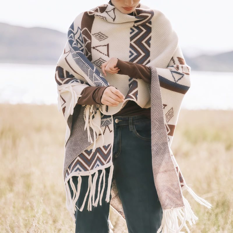 Chal Tibetano de Rayas Onduladas: Calidez y Estilo Étnico Tibetan Wave Stripe Cozy Scarf - 4
