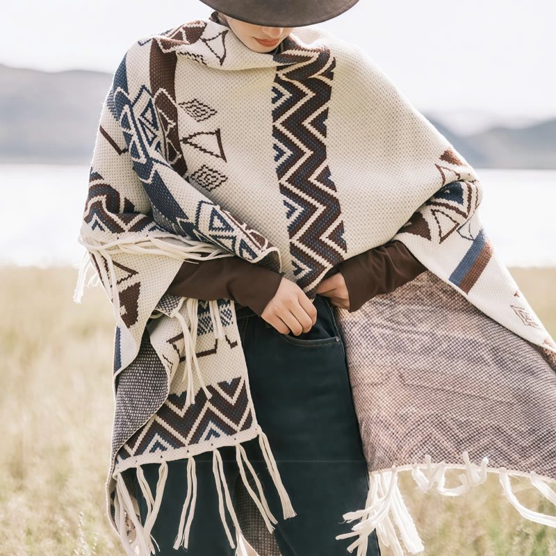 Chal Tibetano de Rayas Onduladas: Calidez y Estilo Étnico Tibetan Wave Stripe Cozy Scarf - 10