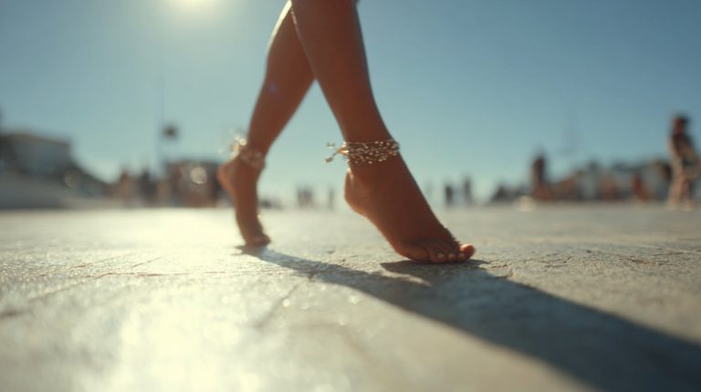 Person moving freely with a shimmering anklet